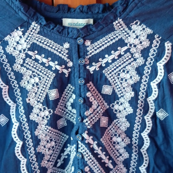 Sundance, cotton, embroidered, sleeveless blouse with beautiful eyelet, - Picture 2 of 8